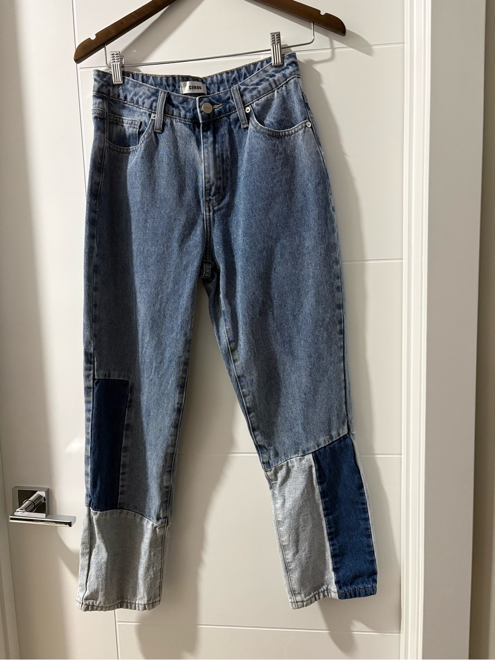 Patchwork Two-Tone Blue Boyfriend Jeans by Ceros